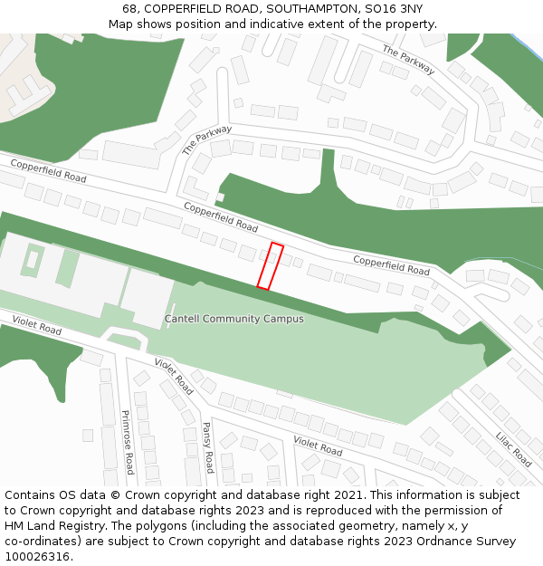 68, COPPERFIELD ROAD, SOUTHAMPTON, SO16 3NY: Location map and indicative extent of plot