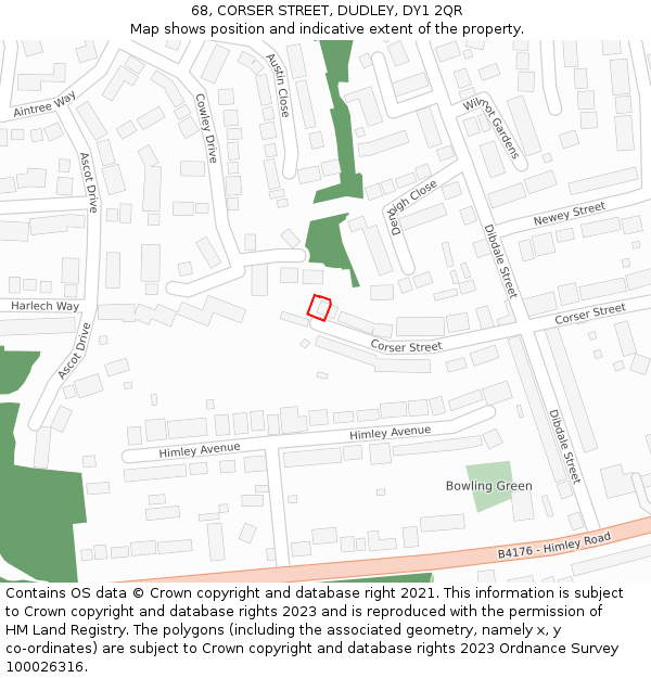 68, CORSER STREET, DUDLEY, DY1 2QR: Location map and indicative extent of plot