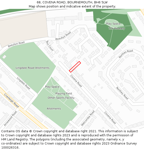 68, COVENA ROAD, BOURNEMOUTH, BH6 5LW: Location map and indicative extent of plot