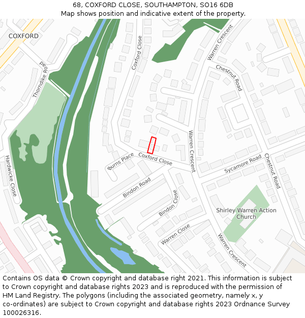 68, COXFORD CLOSE, SOUTHAMPTON, SO16 6DB: Location map and indicative extent of plot