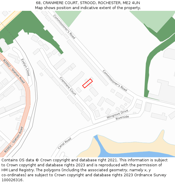 68, CRANMERE COURT, STROOD, ROCHESTER, ME2 4UN: Location map and indicative extent of plot