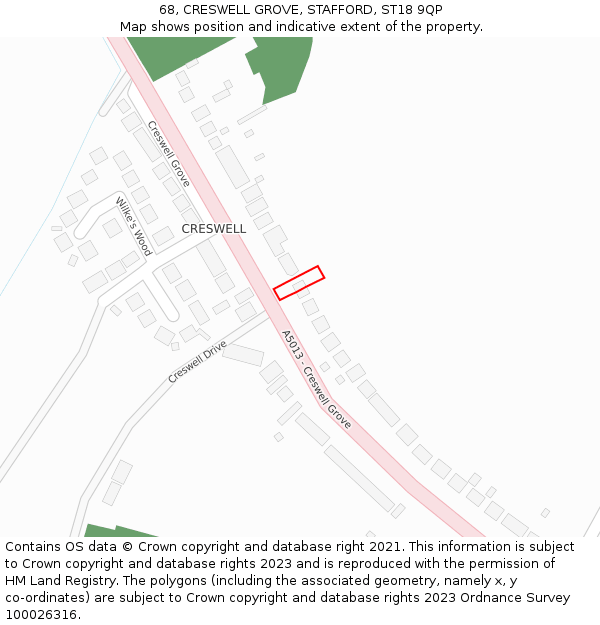 68, CRESWELL GROVE, STAFFORD, ST18 9QP: Location map and indicative extent of plot
