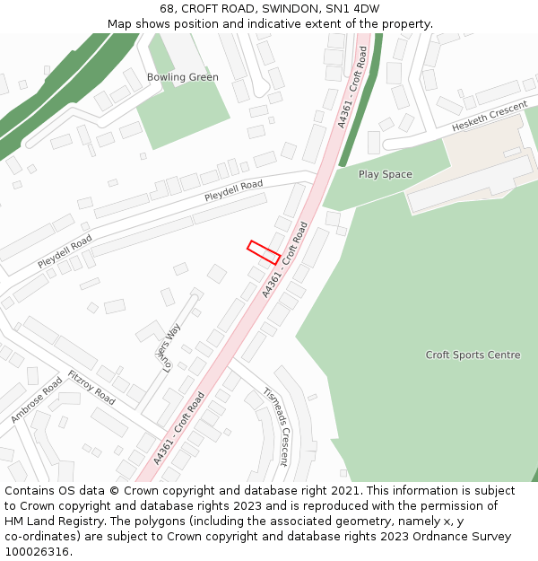 68, CROFT ROAD, SWINDON, SN1 4DW: Location map and indicative extent of plot