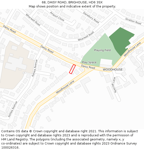 68, DAISY ROAD, BRIGHOUSE, HD6 3SX: Location map and indicative extent of plot