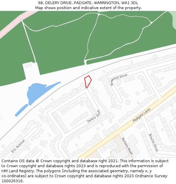 68, DELERY DRIVE, PADGATE, WARRINGTON, WA1 3DL: Location map and indicative extent of plot