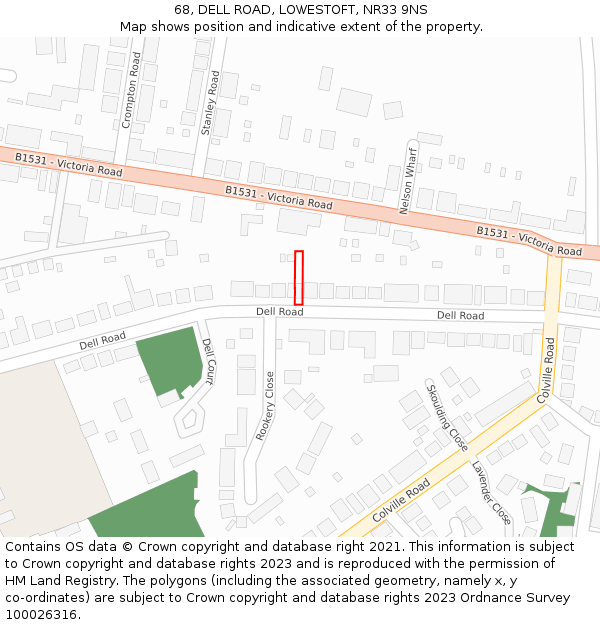 68, DELL ROAD, LOWESTOFT, NR33 9NS: Location map and indicative extent of plot