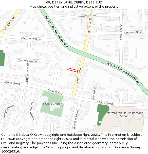 68, DERBY LANE, DERBY, DE23 8UD: Location map and indicative extent of plot