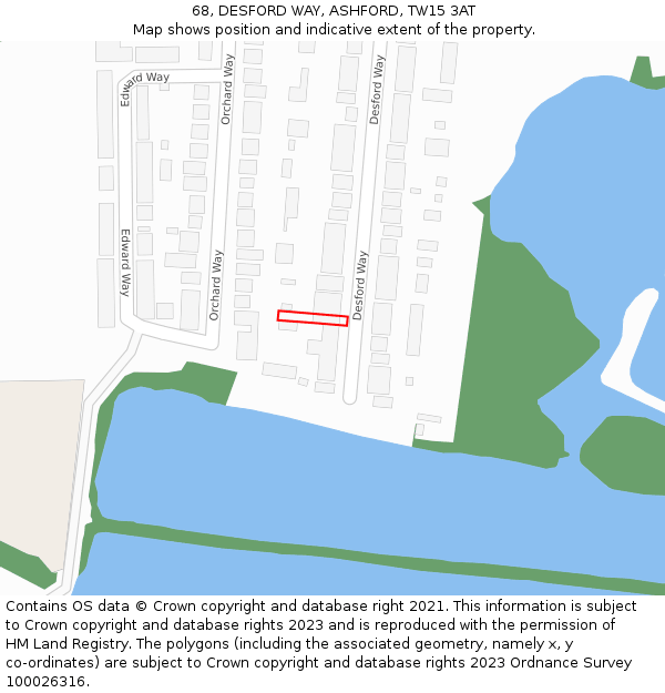 68, DESFORD WAY, ASHFORD, TW15 3AT: Location map and indicative extent of plot