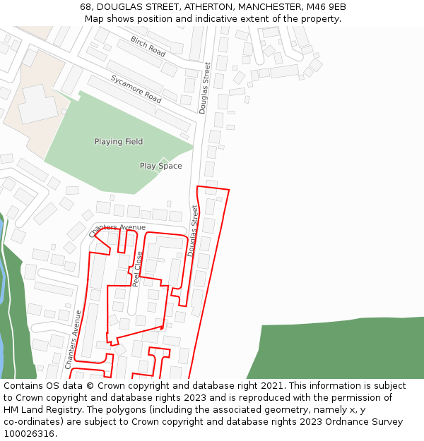 68, DOUGLAS STREET, ATHERTON, MANCHESTER, M46 9EB: Location map and indicative extent of plot