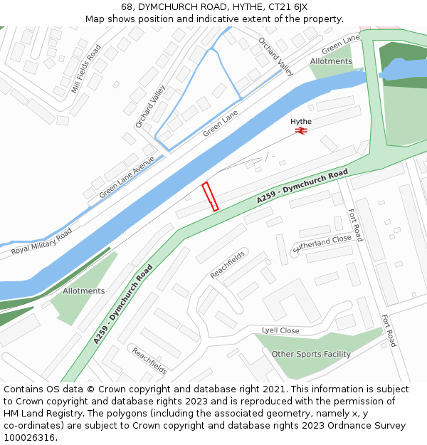 68, DYMCHURCH ROAD, HYTHE, CT21 6JX: Location map and indicative extent of plot