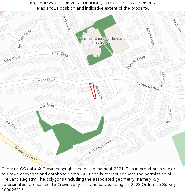 68, EARLSWOOD DRIVE, ALDERHOLT, FORDINGBRIDGE, SP6 3EN: Location map and indicative extent of plot