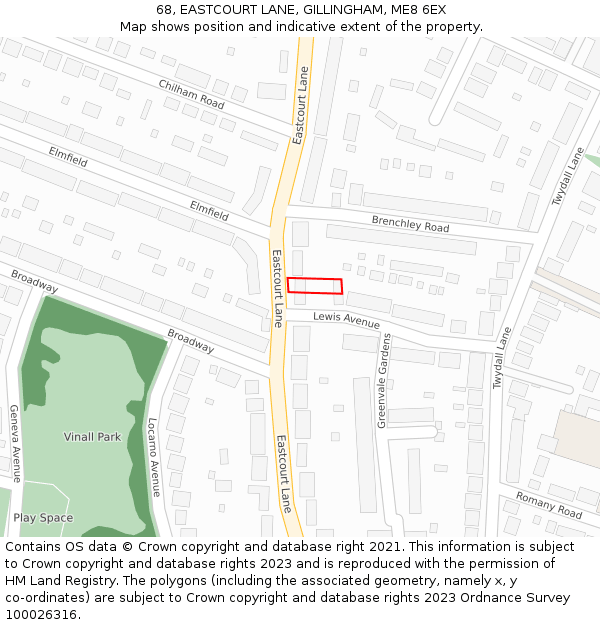 68, EASTCOURT LANE, GILLINGHAM, ME8 6EX: Location map and indicative extent of plot