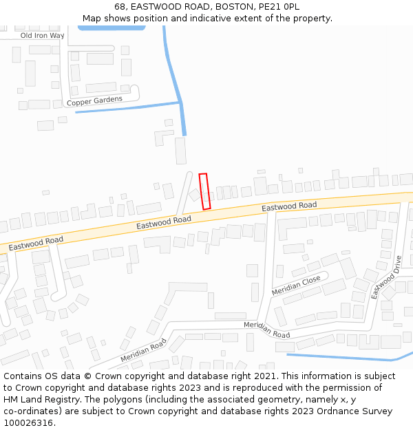 68, EASTWOOD ROAD, BOSTON, PE21 0PL: Location map and indicative extent of plot