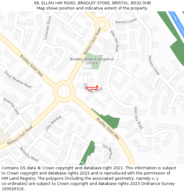 68, ELLAN HAY ROAD, BRADLEY STOKE, BRISTOL, BS32 0HB: Location map and indicative extent of plot