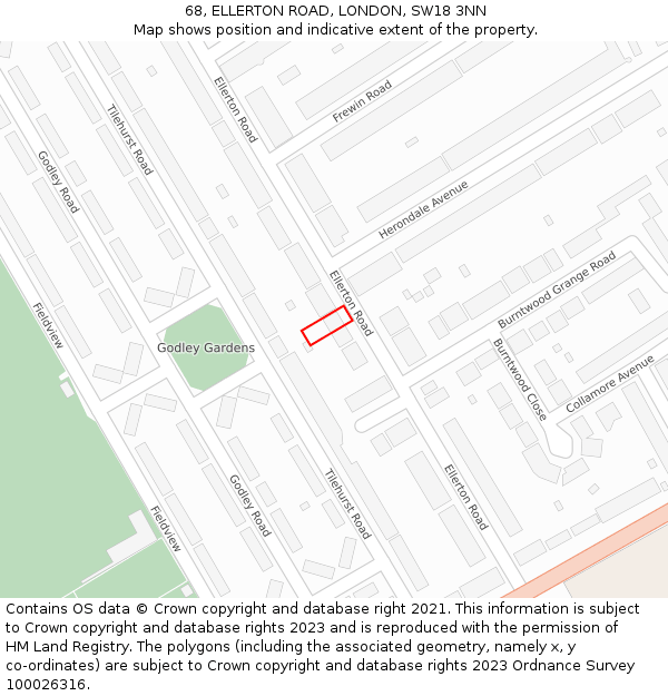 68, ELLERTON ROAD, LONDON, SW18 3NN: Location map and indicative extent of plot