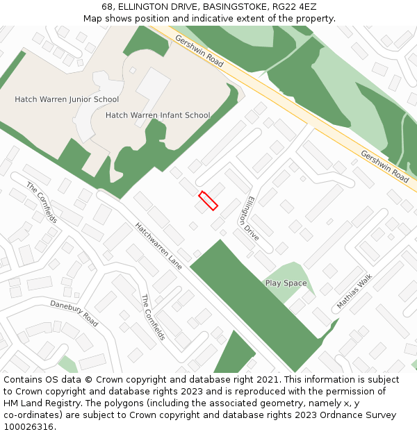 68, ELLINGTON DRIVE, BASINGSTOKE, RG22 4EZ: Location map and indicative extent of plot
