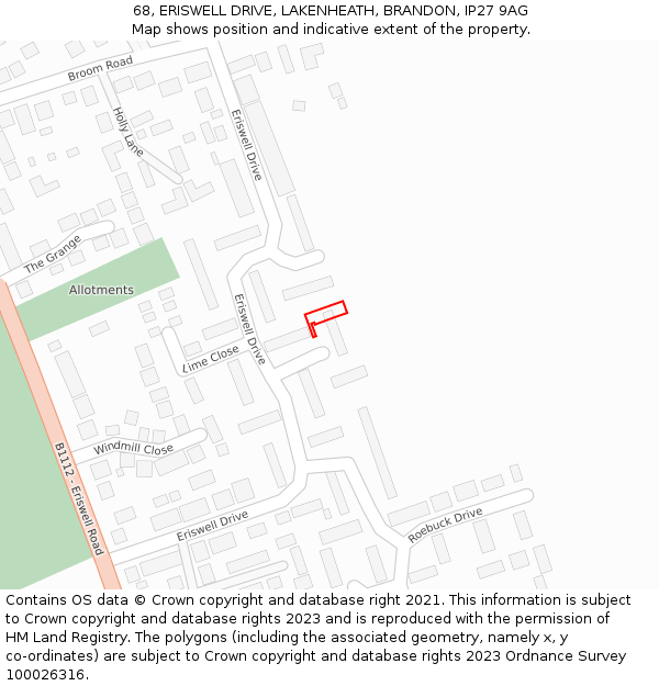 68, ERISWELL DRIVE, LAKENHEATH, BRANDON, IP27 9AG: Location map and indicative extent of plot