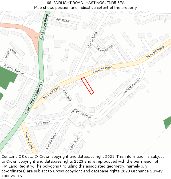 68, FAIRLIGHT ROAD, HASTINGS, TN35 5EA: Location map and indicative extent of plot