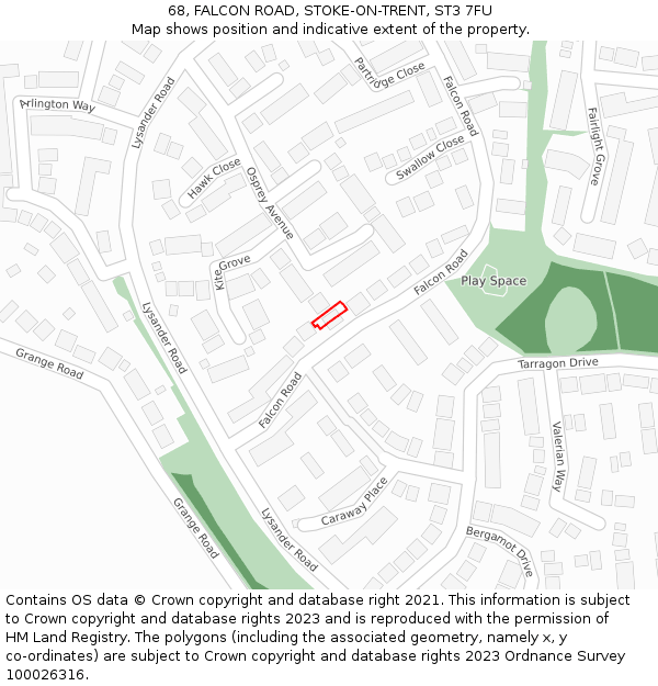 68, FALCON ROAD, STOKE-ON-TRENT, ST3 7FU: Location map and indicative extent of plot