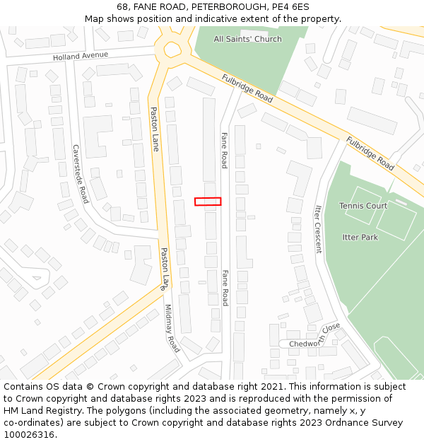 68, FANE ROAD, PETERBOROUGH, PE4 6ES: Location map and indicative extent of plot
