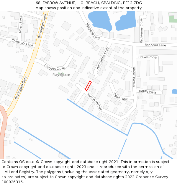 68, FARROW AVENUE, HOLBEACH, SPALDING, PE12 7DG: Location map and indicative extent of plot