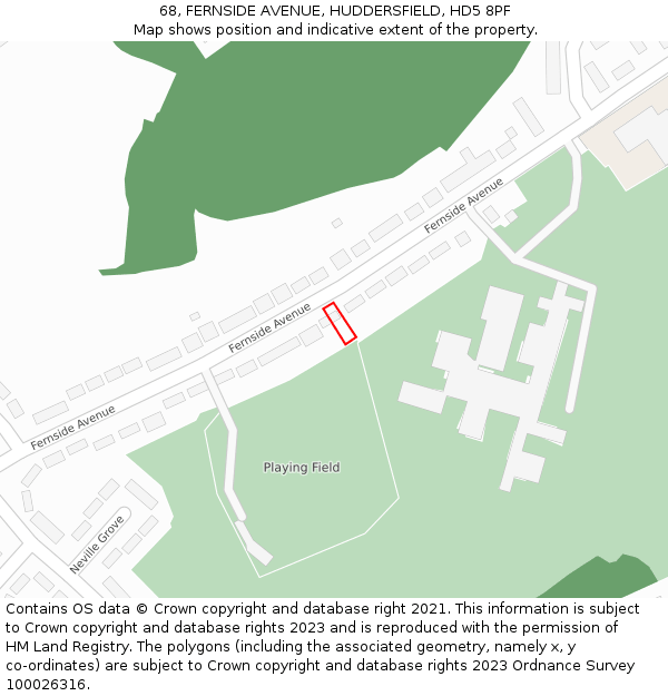 68, FERNSIDE AVENUE, HUDDERSFIELD, HD5 8PF: Location map and indicative extent of plot