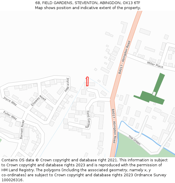 68, FIELD GARDENS, STEVENTON, ABINGDON, OX13 6TF: Location map and indicative extent of plot