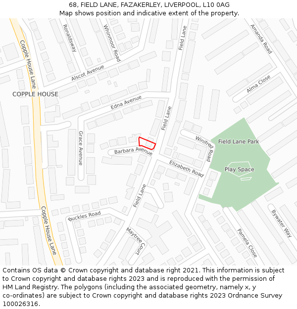 68, FIELD LANE, FAZAKERLEY, LIVERPOOL, L10 0AG: Location map and indicative extent of plot