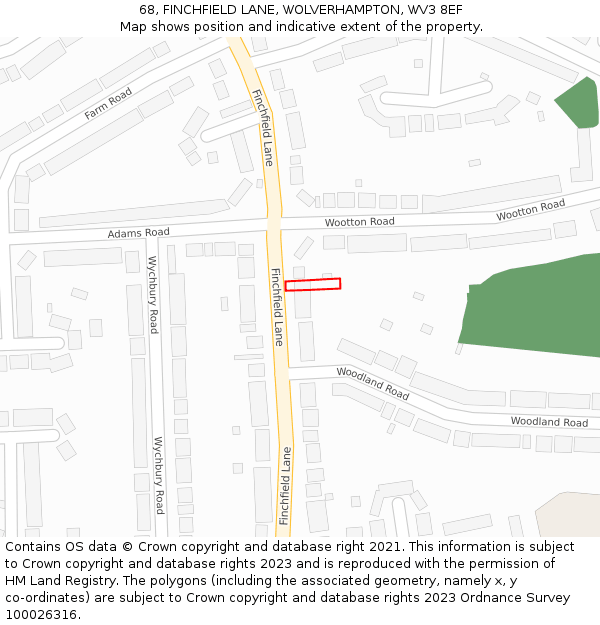 68, FINCHFIELD LANE, WOLVERHAMPTON, WV3 8EF: Location map and indicative extent of plot