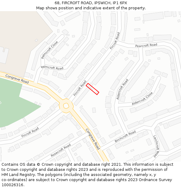 68, FIRCROFT ROAD, IPSWICH, IP1 6PX: Location map and indicative extent of plot