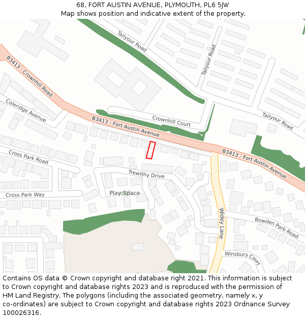 68, FORT AUSTIN AVENUE, PLYMOUTH, PL6 5JW: Location map and indicative extent of plot
