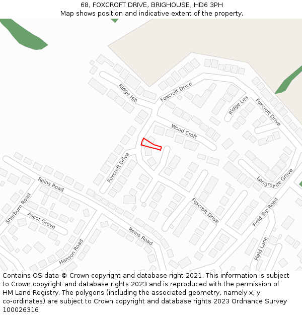 68, FOXCROFT DRIVE, BRIGHOUSE, HD6 3PH: Location map and indicative extent of plot