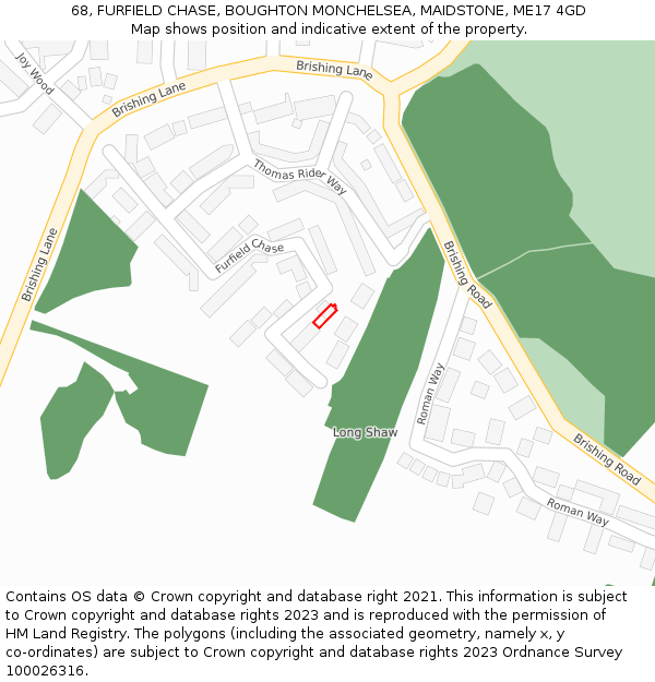 68, FURFIELD CHASE, BOUGHTON MONCHELSEA, MAIDSTONE, ME17 4GD: Location map and indicative extent of plot