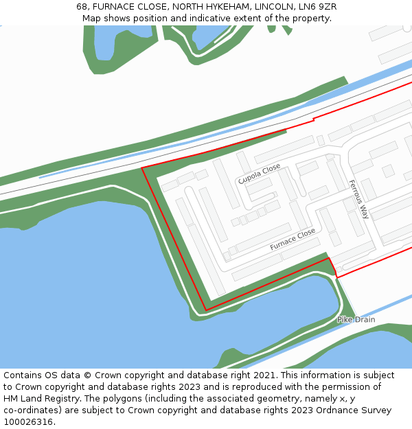 68, FURNACE CLOSE, NORTH HYKEHAM, LINCOLN, LN6 9ZR: Location map and indicative extent of plot