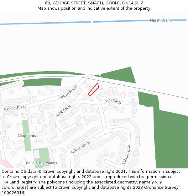 68, GEORGE STREET, SNAITH, GOOLE, DN14 9HZ: Location map and indicative extent of plot