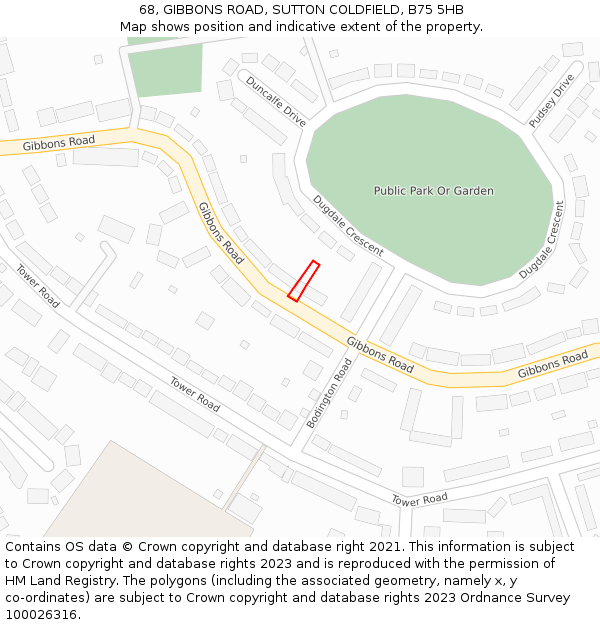 68, GIBBONS ROAD, SUTTON COLDFIELD, B75 5HB: Location map and indicative extent of plot