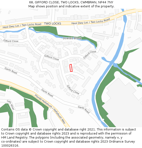 68, GIFFORD CLOSE, TWO LOCKS, CWMBRAN, NP44 7NY: Location map and indicative extent of plot