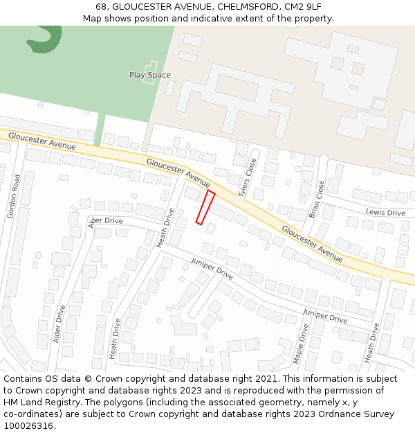 68, GLOUCESTER AVENUE, CHELMSFORD, CM2 9LF: Location map and indicative extent of plot