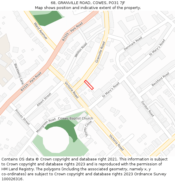 68, GRANVILLE ROAD, COWES, PO31 7JF: Location map and indicative extent of plot