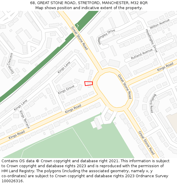 68, GREAT STONE ROAD, STRETFORD, MANCHESTER, M32 8QR: Location map and indicative extent of plot