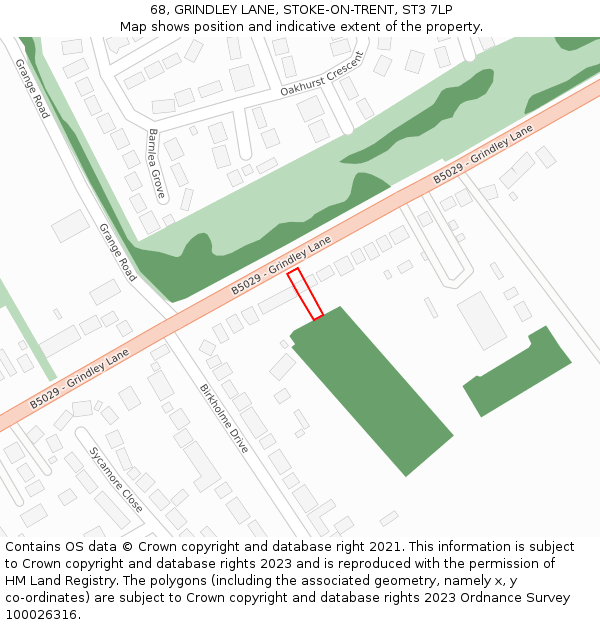 68, GRINDLEY LANE, STOKE-ON-TRENT, ST3 7LP: Location map and indicative extent of plot