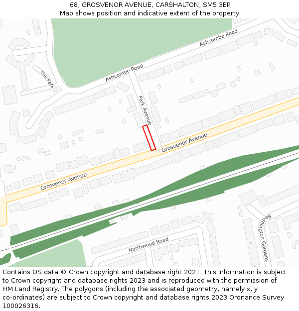 68, GROSVENOR AVENUE, CARSHALTON, SM5 3EP: Location map and indicative extent of plot