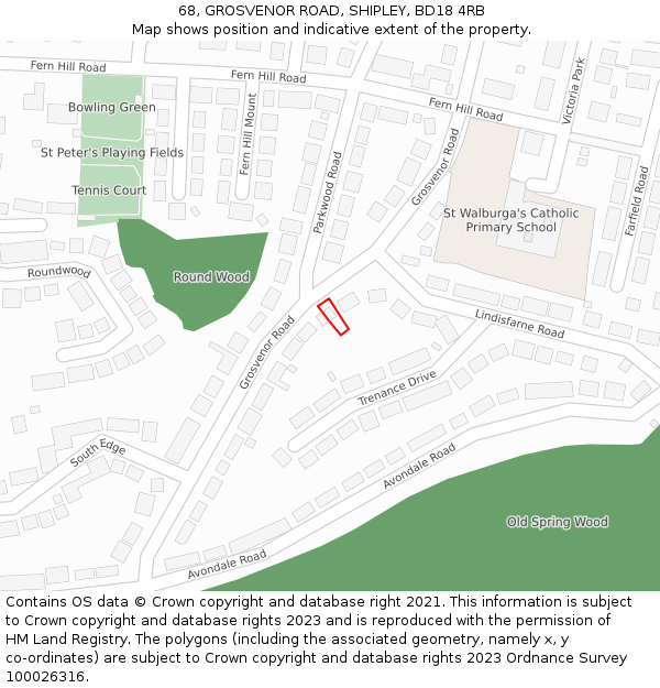 68, GROSVENOR ROAD, SHIPLEY, BD18 4RB: Location map and indicative extent of plot