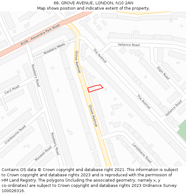 68, GROVE AVENUE, LONDON, N10 2AN: Location map and indicative extent of plot