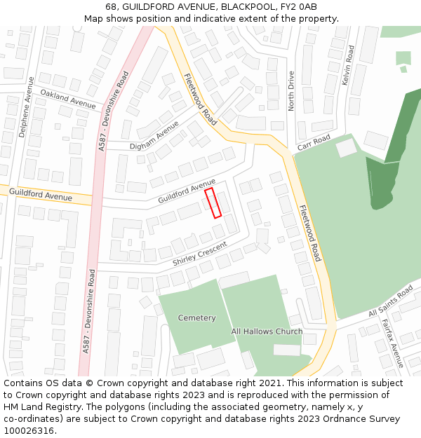 68, GUILDFORD AVENUE, BLACKPOOL, FY2 0AB: Location map and indicative extent of plot
