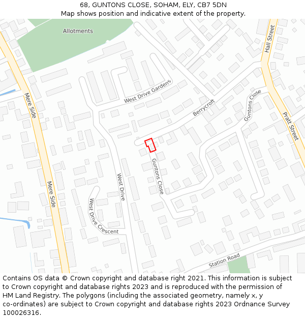 68, GUNTONS CLOSE, SOHAM, ELY, CB7 5DN: Location map and indicative extent of plot