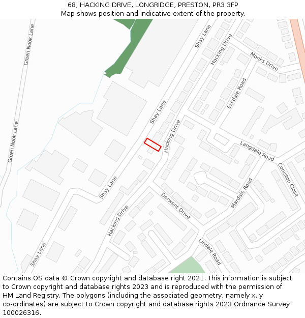 68, HACKING DRIVE, LONGRIDGE, PRESTON, PR3 3FP: Location map and indicative extent of plot