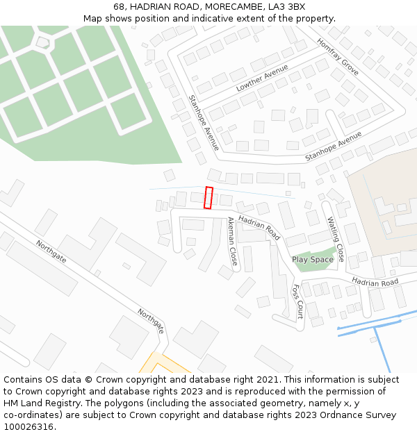 68, HADRIAN ROAD, MORECAMBE, LA3 3BX: Location map and indicative extent of plot