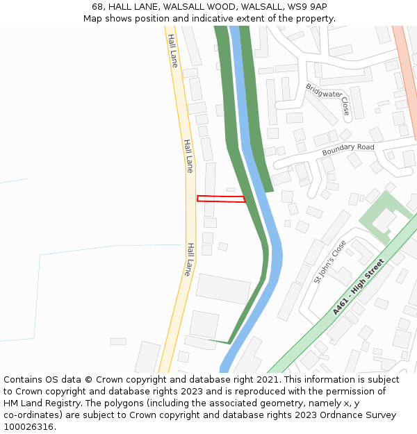 68, HALL LANE, WALSALL WOOD, WALSALL, WS9 9AP: Location map and indicative extent of plot