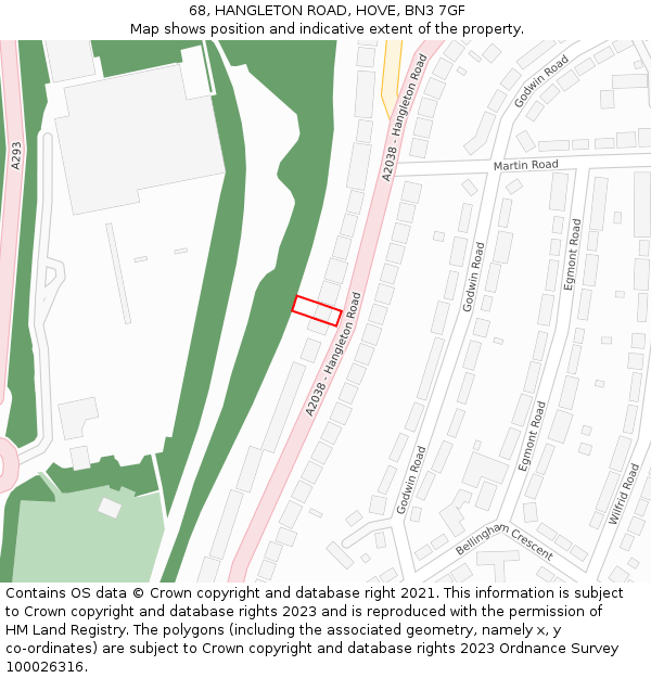 68, HANGLETON ROAD, HOVE, BN3 7GF: Location map and indicative extent of plot